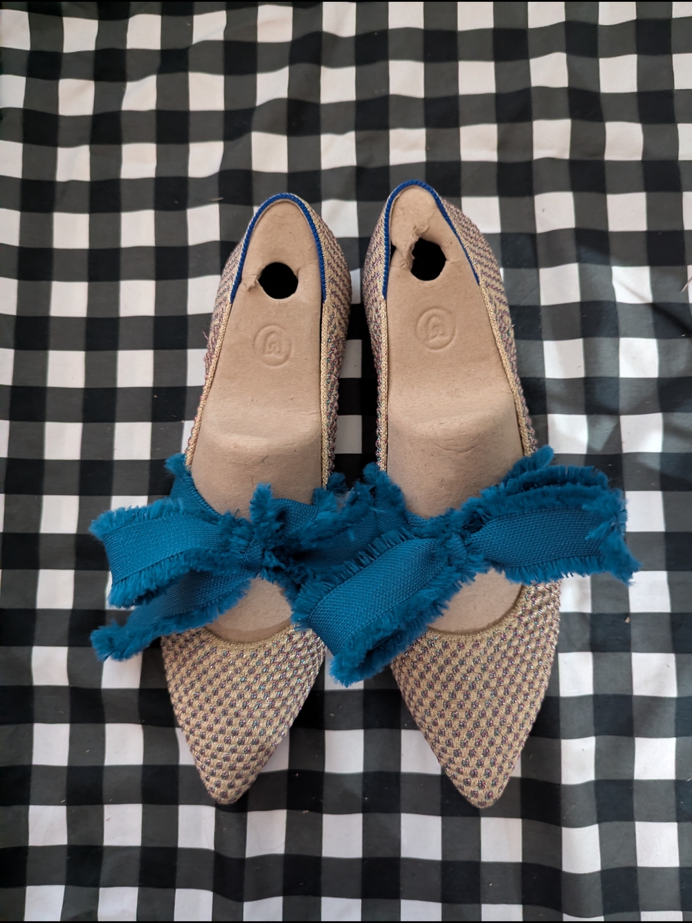Retired Rothy's Metallic Mary Janes with Blue Ribbon. - Picture 3 of 4